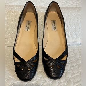 Jimmy Choo Black Leather Flats Shoes Sz 40